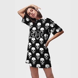 Футболка женская длинная AC DC rock skull, цвет: 3D-принт — фото 2