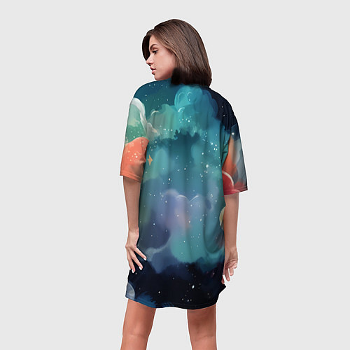Женская длинная футболка Лисенок на облаках / 3D-принт – фото 4