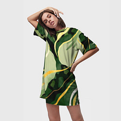 Футболка женская длинная Зеленый природный паттерн, цвет: 3D-принт — фото 2