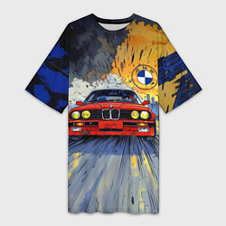 Женская длинная футболка Красная BMW на скорости