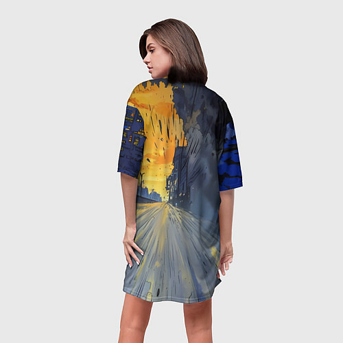 Женская длинная футболка Красная BMW на скорости / 3D-принт – фото 4