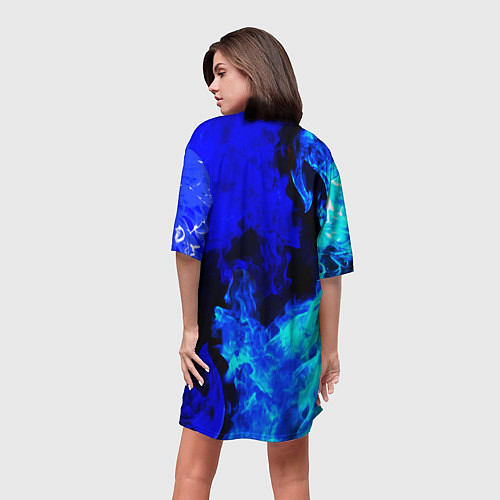 Женская длинная футболка Monster energy синий дым / 3D-принт – фото 4
