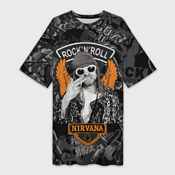 Женская длинная футболка Nirvana Курт Кобейн на фоне гитар