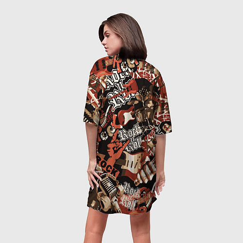 Женская длинная футболка Sum 41 на фоне кролика и гитар / 3D-принт – фото 4