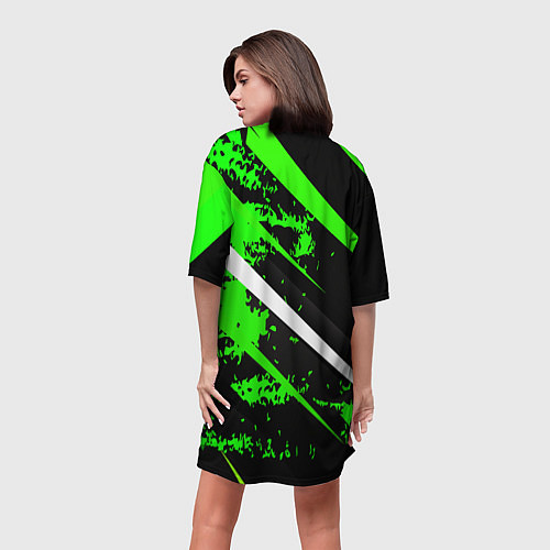 Женская длинная футболка Color black and green / 3D-принт – фото 4