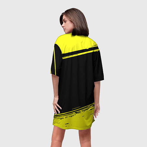 Женская длинная футболка Borussia жёлтые полосы / 3D-принт – фото 4
