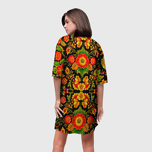 Женская длинная футболка Русская хохломская роспись / 3D-принт – фото 4