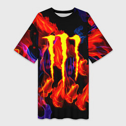 Женская длинная футболка Monster energy огненный