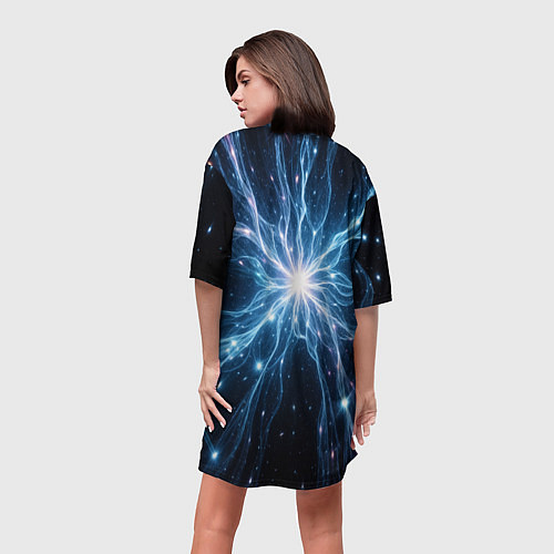 Женская длинная футболка Всплеск света и звезды - космическая абстракция / 3D-принт – фото 4