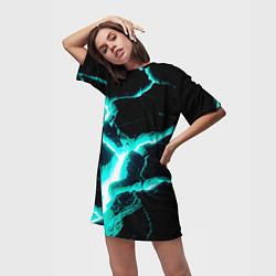 Футболка женская длинная Color light blue black, цвет: 3D-принт — фото 2