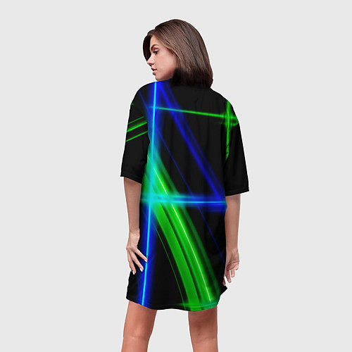 Женская длинная футболка Color blue black green / 3D-принт – фото 4