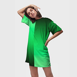 Футболка женская длинная Чёрно-зелёный градиент пополам, цвет: 3D-принт — фото 2