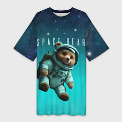 Женская длинная футболка Мишка в космосе на фоне звезд