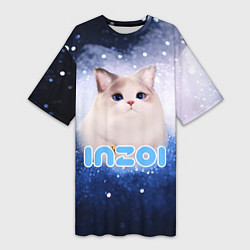 Женская длинная футболка Inzoi логотип с белой кошечкой
