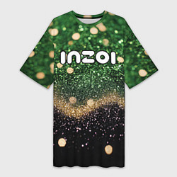 Женская длинная футболка Inzoi лого на черно-зеленом фоне