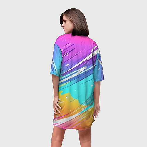 Женская длинная футболка Inzoi кошечка на радужном фоне / 3D-принт – фото 4
