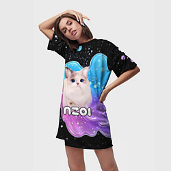 Футболка женская длинная Inzoi кошечка волнистая радуга, цвет: 3D-принт — фото 2