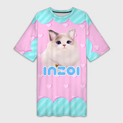 Футболка женская длинная Inzoi с кошечкой, цвет: 3D-принт