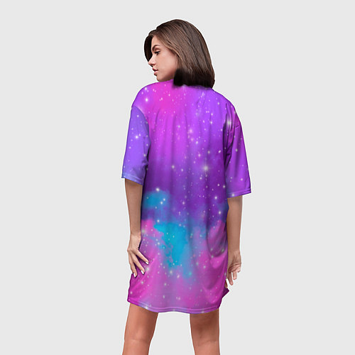 Женская длинная футболка Inzoi фиолетовые оттенки / 3D-принт – фото 4