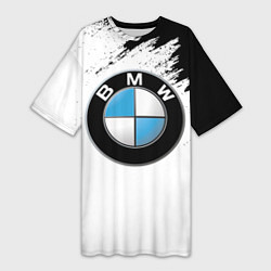 Женская длинная футболка BMW лого на бело-черном