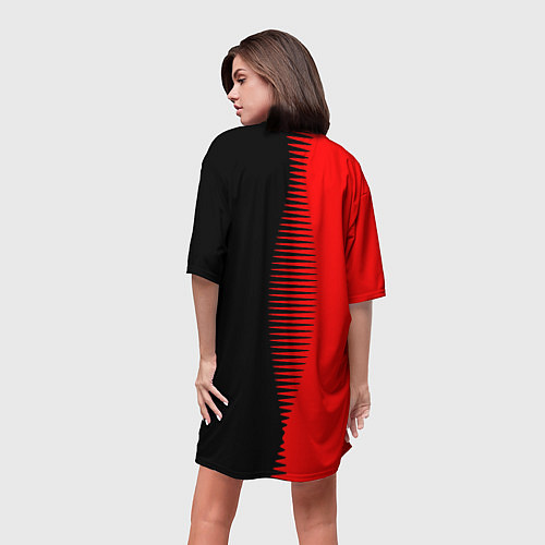Женская длинная футболка Чёрно-красный пополам с переходом / 3D-принт – фото 4