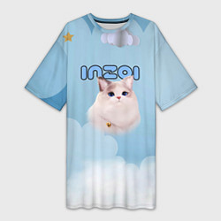 Женская длинная футболка Inzoi котик и облачка