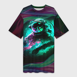 Женская длинная футболка Космонавт неоновая дымка