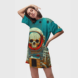 Футболка женская длинная Скелет космонавта в скафандре, цвет: 3D-принт — фото 2