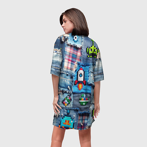 Женская длинная футболка Пиксельная ракета / 3D-принт – фото 4