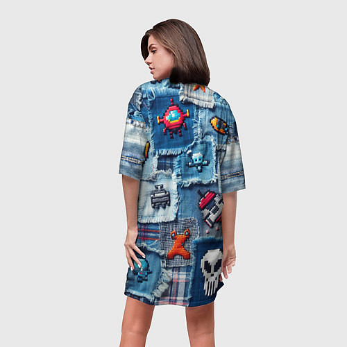 Женская длинная футболка Пиксельный космос / 3D-принт – фото 4