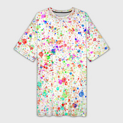 Футболка женская длинная Белый с разноцветными брызгами, цвет: 3D-принт