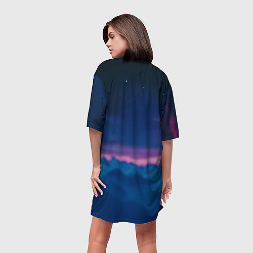 Женская длинная футболка Синий космонавт с красным черепом / 3D-принт – фото 4