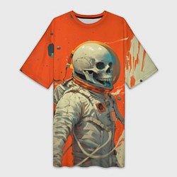 Женская длинная футболка Скелет космонавт и краска на фоне