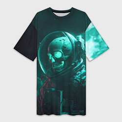 Женская длинная футболка Скелет в космосе
