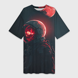 Футболка женская длинная Череп космонавта в красном свете, цвет: 3D-принт