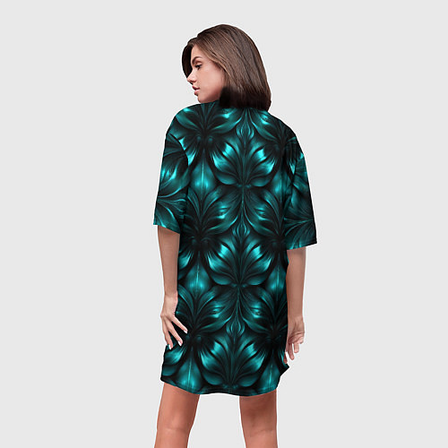 Женская длинная футболка Зеленые узоры из абстрактных листьев - блестящий п / 3D-принт – фото 4