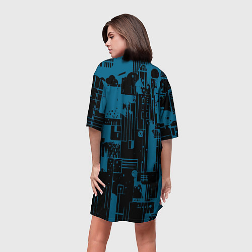 Женская длинная футболка Чёрно-синий абстракция геомтеричный / 3D-принт – фото 4