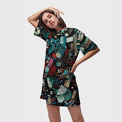 Футболка женская длинная Чёрный с абстрактными полосами, цвет: 3D-принт — фото 2