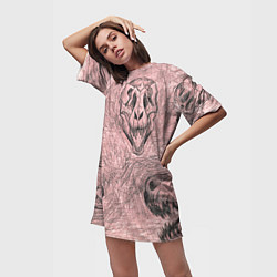 Футболка женская длинная Черепа динозавров - эскиз, цвет: 3D-принт — фото 2