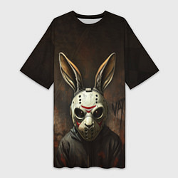 Женская длинная футболка Кролик в хоккейной маске