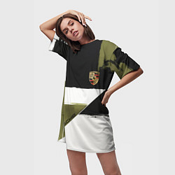 Футболка женская длинная Porsche эмблема, цвет: 3D-принт — фото 2