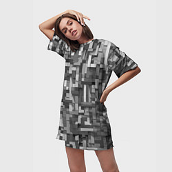 Футболка женская длинная Серый геометричные полоски, цвет: 3D-принт — фото 2