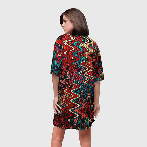 Женская длинная футболка Искажённые волнистые полосы красно-синий / 3D-принт – фото 4