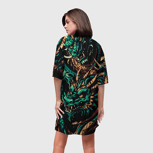 Женская длинная футболка Японские драконы ирезуми / 3D-принт – фото 4