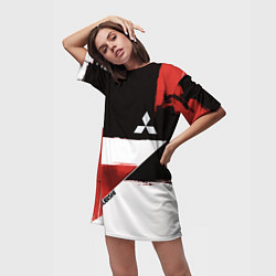 Футболка женская длинная Митсубиси логотип, цвет: 3D-принт — фото 2