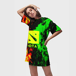 Футболка женская длинная Dota 2 кислотные краски, цвет: 3D-принт — фото 2