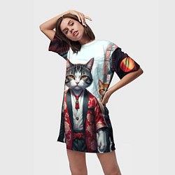 Футболка женская длинная Котики якудза, цвет: 3D-принт — фото 2