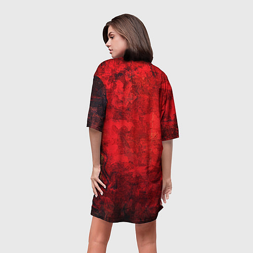 Женская длинная футболка Абстракция - red shabby wall / 3D-принт – фото 4