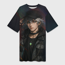 Женская длинная футболка Парень в кепке