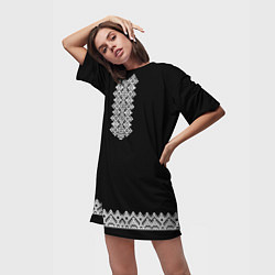 Футболка женская длинная Вышиванка - узоры с обережными символами, цвет: 3D-принт — фото 2